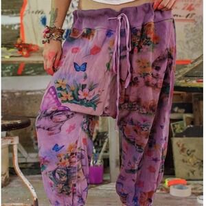 Magnolia Pearl Adorable Purple Sweatpants Kittens Butterflies Flowers NWT OS